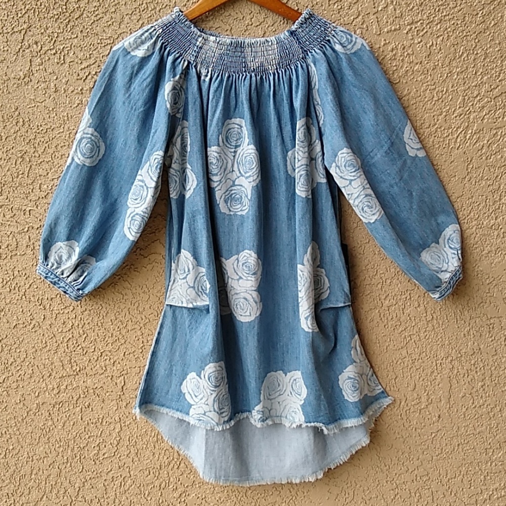 One Teaspoon NWT Floral Denim Dress Raw Hem Line M